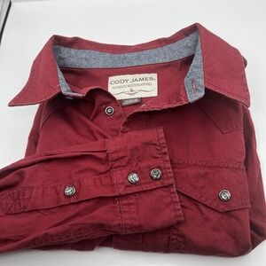 Cody James Western Shirt Mens M Red Pearl Snap Button Up Cotton Long‎ Sleeve